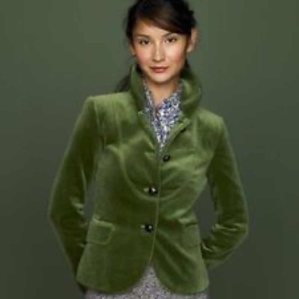 J. Crew Bella Green Velvet Blazer Size 4 EUC